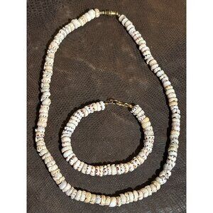 Vintage Hawaiian Puka Shell Choker Necklace with bracelet set combo‎ 16" & 7"